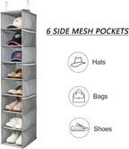 Berdeng Hanging Shoe Organizer for Closet with Side Mesh Pockets，Hat Racks for Baseball Caps，Shoe and Hat Holder & Storage，8-Shelf，Gray，2 Pack - Image 6