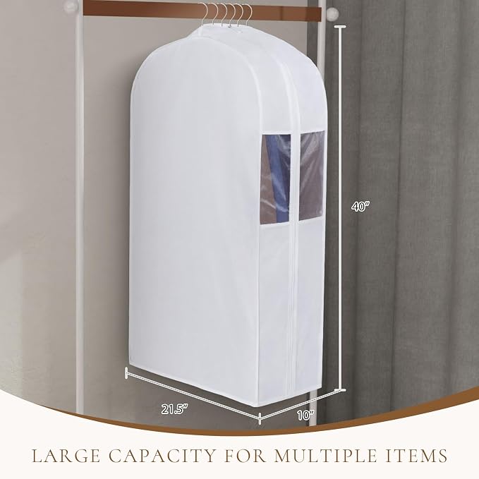 Univivi 40 Inch Cotton Garment Bags for Hanging Clothes 2 Pack, White - Image 3