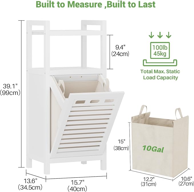 Homykic Tilt Out Laundry Hamper Cabinet, 10 Gal Bamboo Laundry Organizer - Image 7