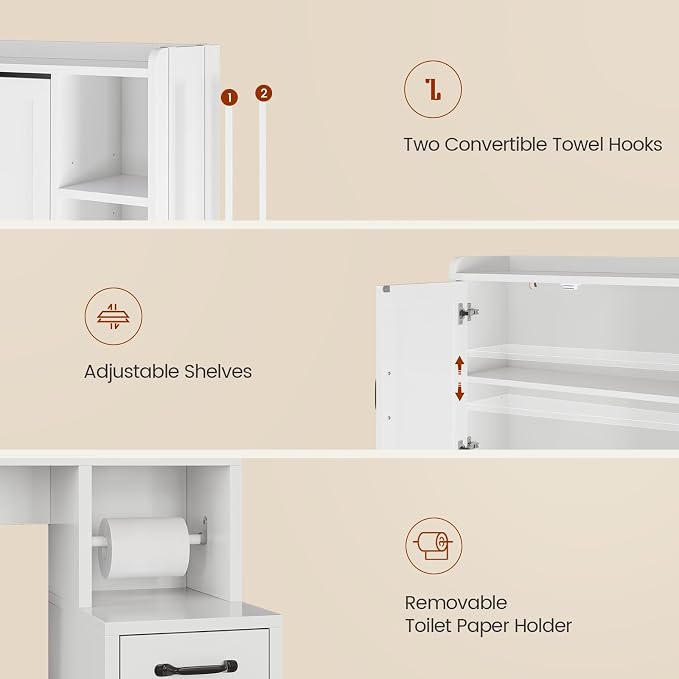 UPOSOJA Over The Toilet Storage Cabinet with Pulley Bathroom Storage Cabinet, White-Type B - Image 7