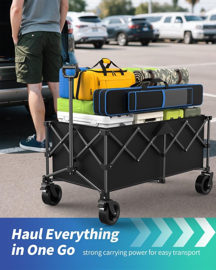 45.5" L Kitsure Collapsible Wagon with Wheels, 440LBS Heavy Duty Cart - Image 6