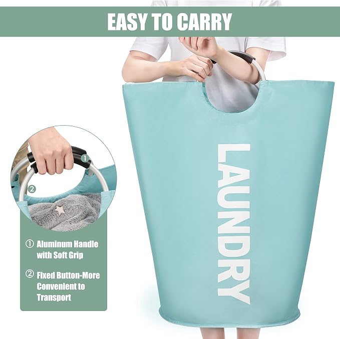 DOKEHOM 125L X-Large Laundry Basket Bag, Collapsible Hamper, Light Blue - Image 4