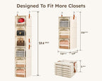 Homsorout 6-Tier Modular Hanging Closet Organizer Shelves, Beige | 3+3 Modular Design, Clear Window, Front Opening, Fabric Vertical Storage, Closet Storage for Home, Apartment, Nursery, RV - Image 3