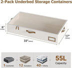 Under Bed Storage, Under Bed Storage Containers Bins for Clothes, Large Linen Underbed Closet Organization Bins, 2 Pack Collapsible Underbed Bin Dorm for Clothes, Sweater, Beige - Image 2