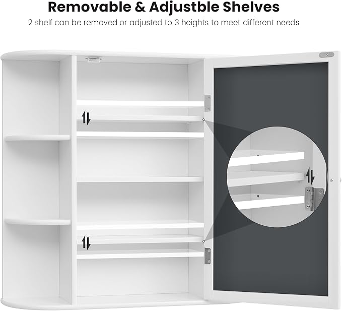 Iwell Bathroom Medicine Cabinet with Mirror, Bathroom Wall Cabinet with 2 Adjustable Shelves & 6 Open Shelves, Medicine Cabinet Organizer, Bathroom Cabinet Wall Mounted, White - Image 5