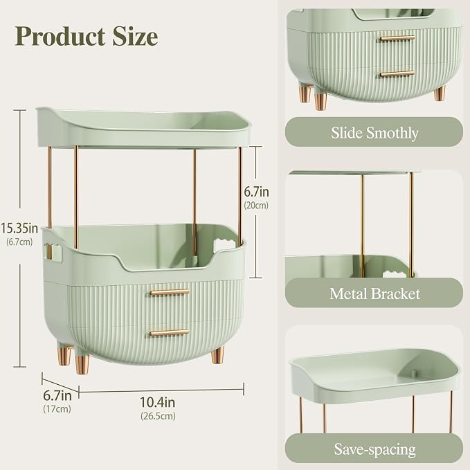caktraie 4-Tier Makeup Organizer Bathroom Countertop Storage Green - Image 3