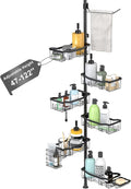 Shower Caddy Corner, 6 Tier Tension Pole Rod Bathroom Organizer Shelves, Adjustable Bathtub Shampoo Stand Rack with Towel Rack 2 Holders for Inside Shower Storage, 47-122 Inch, Black by Unknown