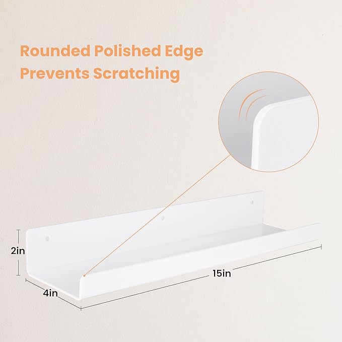 upsimples 2 Pcs 15" Acrylic Shelves for Wall Organize and Display, White - Image 3