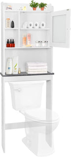 ZenStyle Over The Toilet Cabinet Double Door Wood Bathroom Storage Organizer with Adjustable Shelves, Cubby and Tempered Glass Door (White) - Image 7