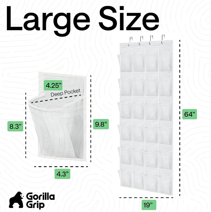 GORILLA GRIP Over the Door Shoe Organizer, 24 Large Pockets, White 2 Pack | Breathable Mesh Pocket, Space Saving Hanging Storage Holder, Closet Rack Hanger for Shoes, Pantry and Bathroom Accessories - Image 7