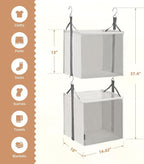 STORAGE MANIAC 2-Tier Hanging Closet Organizer, Fabric Storage Baskets with Hooks, Closet Shelves for Dorm Room, Apartment, Bedroom, Garment Rack & Wardrobe, Ivory - Image 2