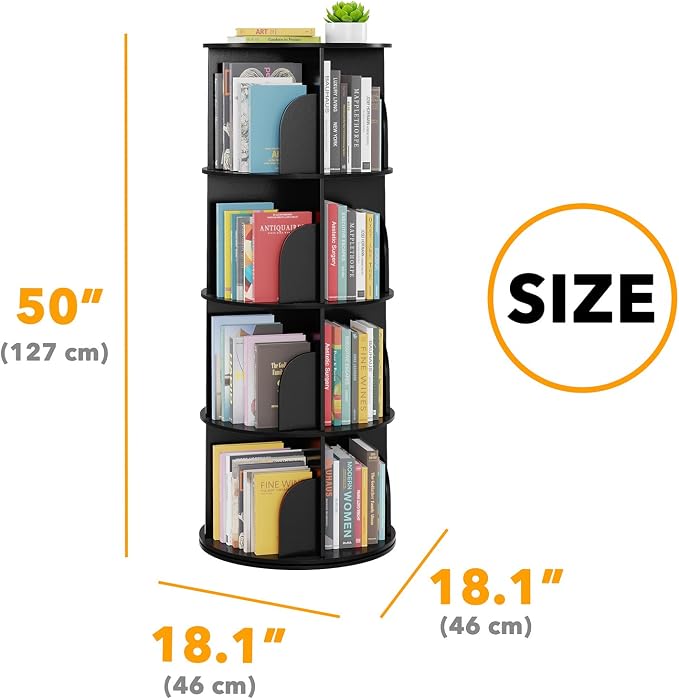 SpaceAid 4 Tier Rotating Bookshelf Tower, Spinning Bookcase Lazy Susan, Revolving 360 Book Shelf Storage Round Carousel, Vertical Rotate Turning Spiral Corner Organizer, Black - Image 2