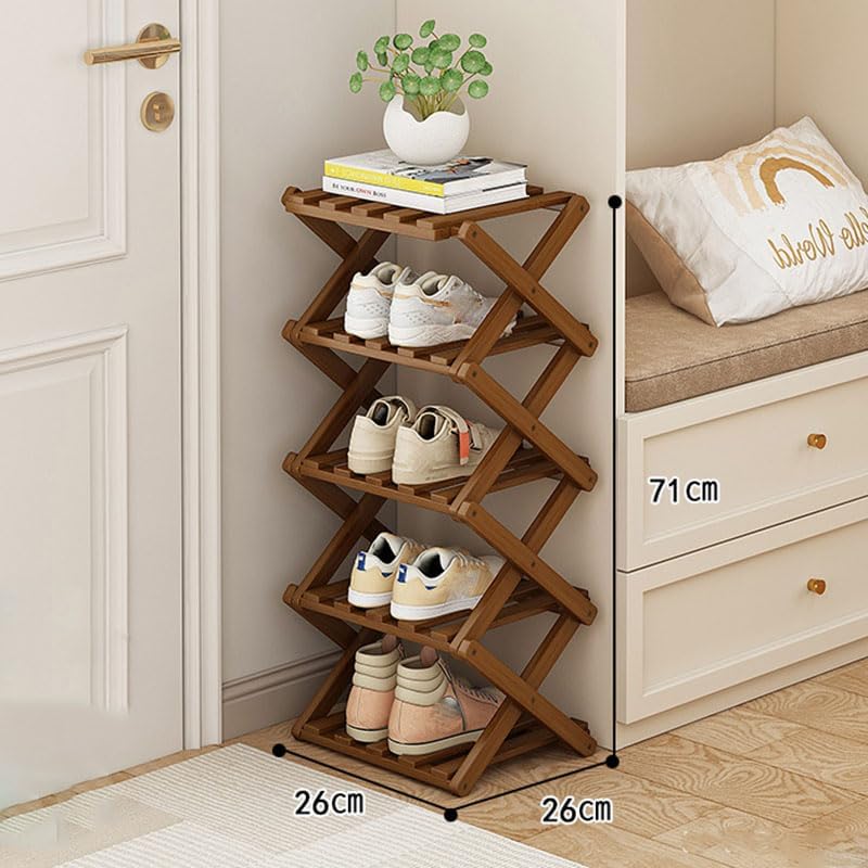 YYW Shoe Rack, Foldable Bamboo Shoes Shelf, Freestanding Shoe Storage Organiser for Entryway, Hallway, Bedroom, Closet (Brown, 5 Layers) - Image 2