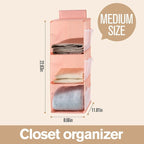 Hanging Closet Organizer, 4-Section Storage Shelves, Oxford Cloth with Mesh Pockets, (Pink, 3 Section) - Image 2