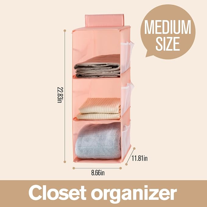 Hanging Closet Organizer, 4-Section Storage Shelves, Oxford Cloth with Mesh Pockets, (Gray, 3 Section) - Image 2