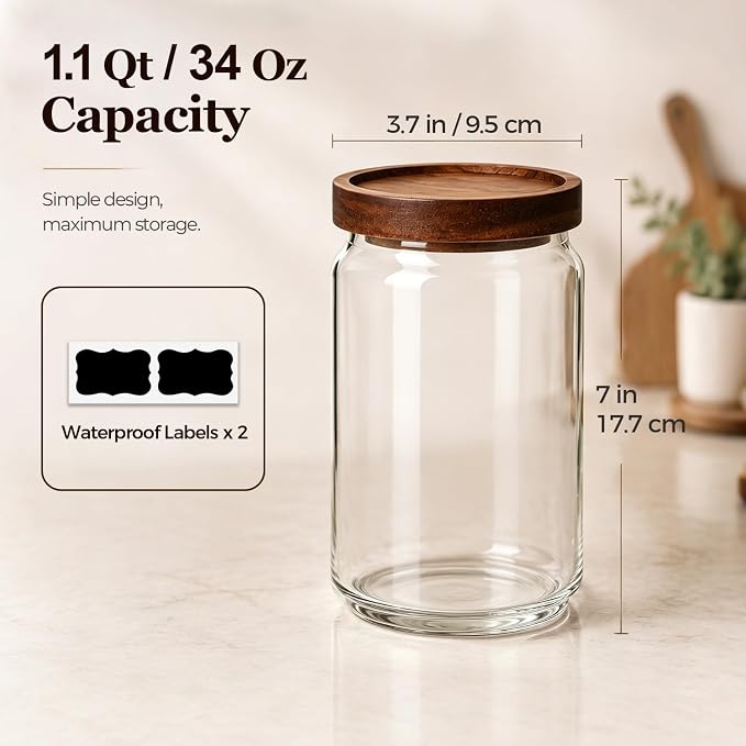 ComSaf Glass Jar with Acacia Wood Lid 34oz 1Pack, Food Storage Container - Image 6