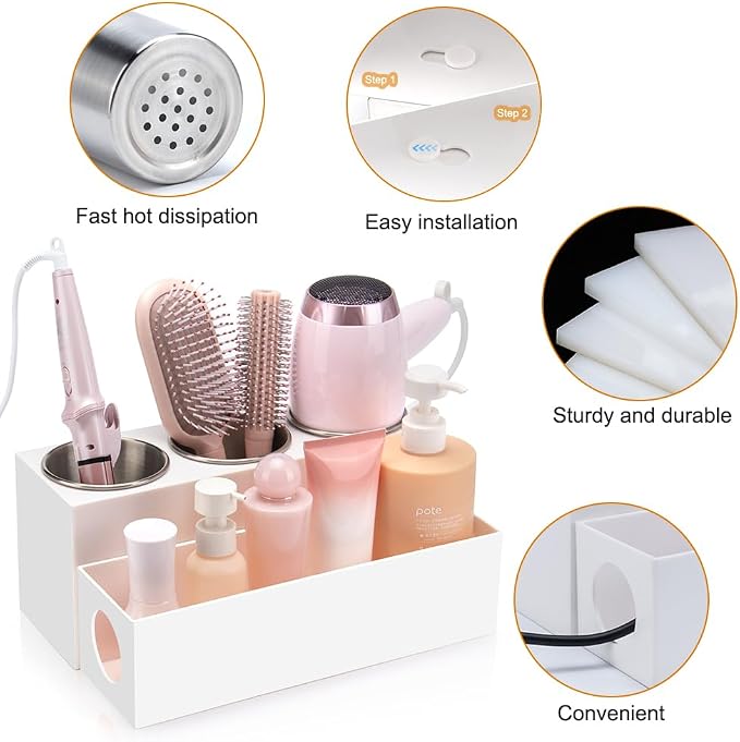 GFWARE Hair Tool Organizer with 3 Stainless Steel Cups, Cooling Hot Tools - Image 6