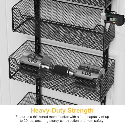 VyGrow Over the Door Organizer, 8-Tier Pantry Organizer with Fully Enclosed Mesh Baskets, Heavy-Duty Metal Hanging Spice Rack for Kitchen Bathroom Laundry Room, 2-in-1 Wall Mount or Door Mount, Black - Image 4
