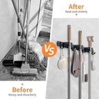 2 Pack Broom Hanger and Mop Holder, Heavy Duty Garden Tool Organizer Rack Rake and Shovel Handle, Stainless Steel Wall Mounted Utility Rack with Screws (5 Racks with 4 Hooks, Matte Black). - Image 2