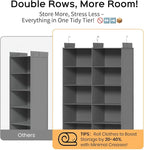 5 Tier Hanging Closet Organizer, Dual Row Wardrobe Storage with Hooks, Grey | 158.3L Extra-Large Closet Storage, Strong Hooks & Thick Fabric Hold Heavy Garments, Foldable Design Saves Closet Space. - Image 3