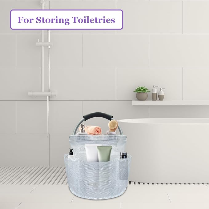 17L Portable Shower Caddy with Handle, Foldable Cleaning Supply Caddy in PVC Resin, Picnic Basket with 6 Side Pockets, Multifunctional Storage Basket for Bathroom, Picnics, Transparent - Image 3