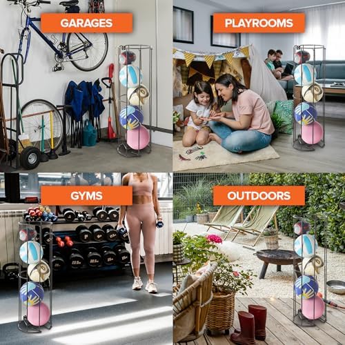 Modern Innovations Vertical Ball Storage Rack (6 Pack) Wall-Mounted Sports Organizer for Soccer, Volleyball, Football, Basketball – Space-Saving Holder for Garage, Gym, or Playroom - Image 5