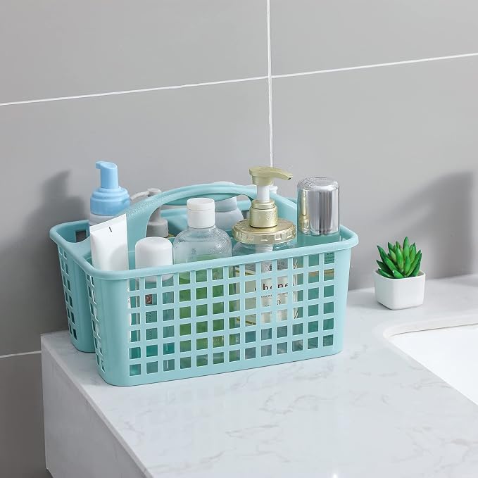 Portable Shower Caddy Basket Plastic Storage Basket with Divided Light Blue - Image 2