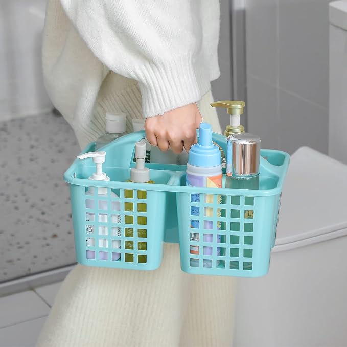 Portable Shower Caddy Basket Plastic Storage Basket with Divided Light Blue - Image 5