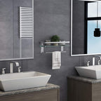 VOLPONE Glass Shelf with Towel Bar 15.7in Silver Bathroom Shelf Wall Mount Rustproof Bathroom Wall Organizer 1 Tier (Silver) - Image 3