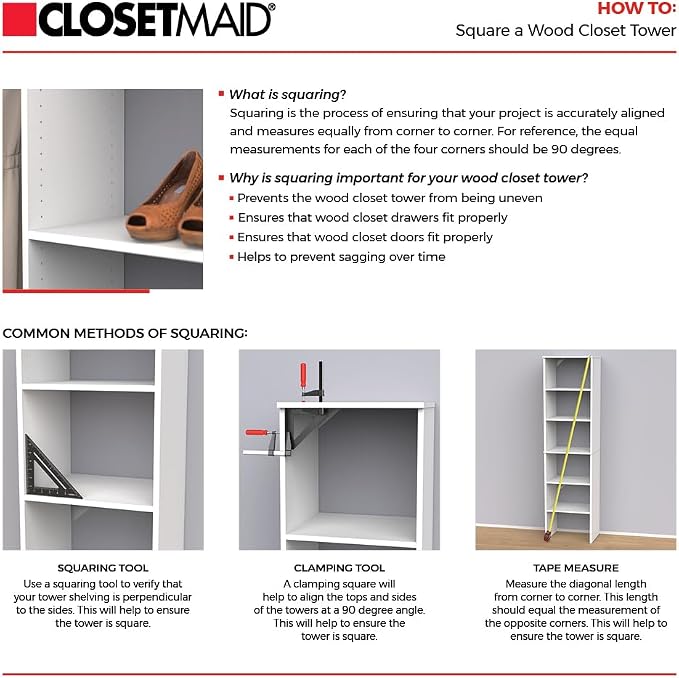 ClosetMaid SuiteSymphony Wood Closet Organizer Kit with Tower, (3) Hang Rods, (5) Shelves (2-Adjustable), Fits Spaces 5-10 ft. Wide, White Timber - Image 5