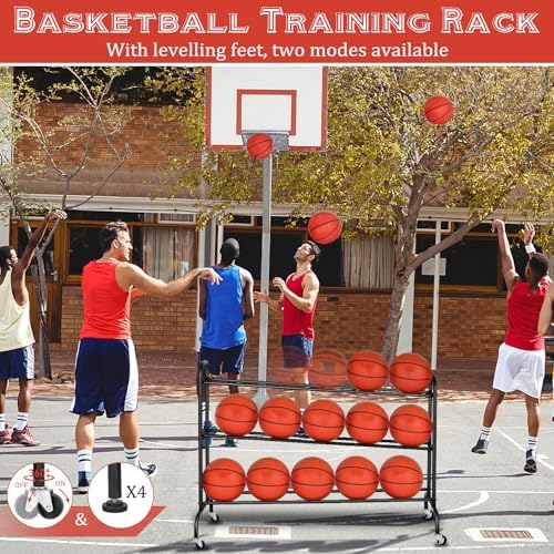 FHXZH Basketball Rack Training Stand - Tilt Ball Training Equipment Holder Shooting Rolling Storage Cart with Wheels Sports Outdoor Volleyball Soccer Football Garage Organizer Basketball Accessories - Image 3