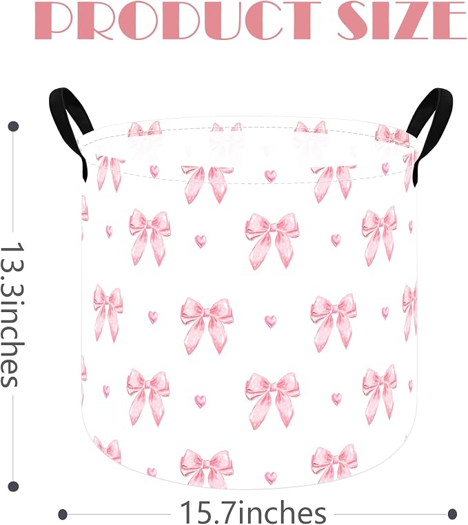 MAIZMZ 3 Pack Pink Storage Baskets for Girls Room, Round Laundry Basket with Handles,Toy Organizer Bin with Water-Resistant Lining, Foldable Nursery Basket for Clothes, Toys, Gifts, Bedroom - Image 6
