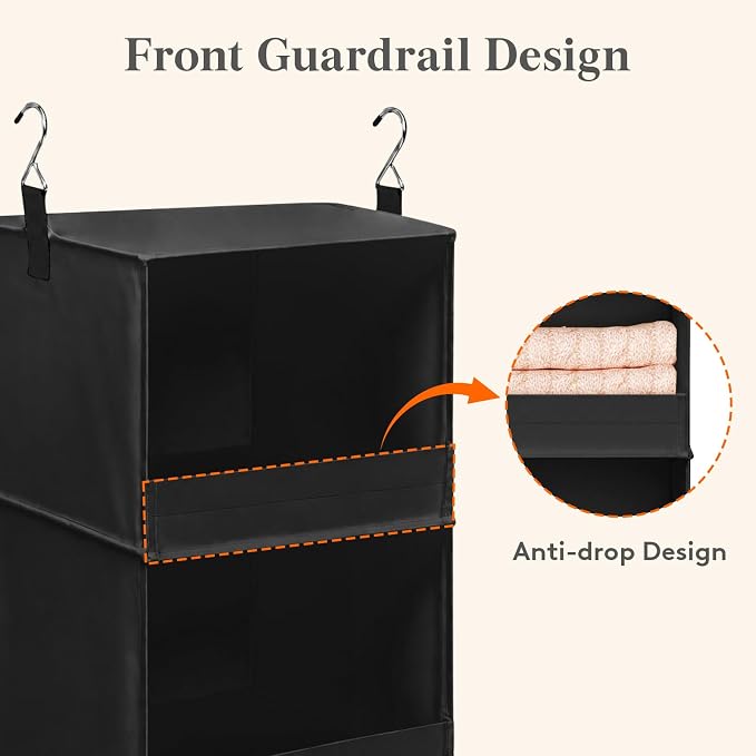Lifewit RV Storage and Organization, Hanging Closet Shelves | 3 Shelf Front Anti-Slip Closet Organizers and Storage with 2 Sturdy Hooks, Vertical, Foldable, for Camper, Black 1 Pack - Image 5