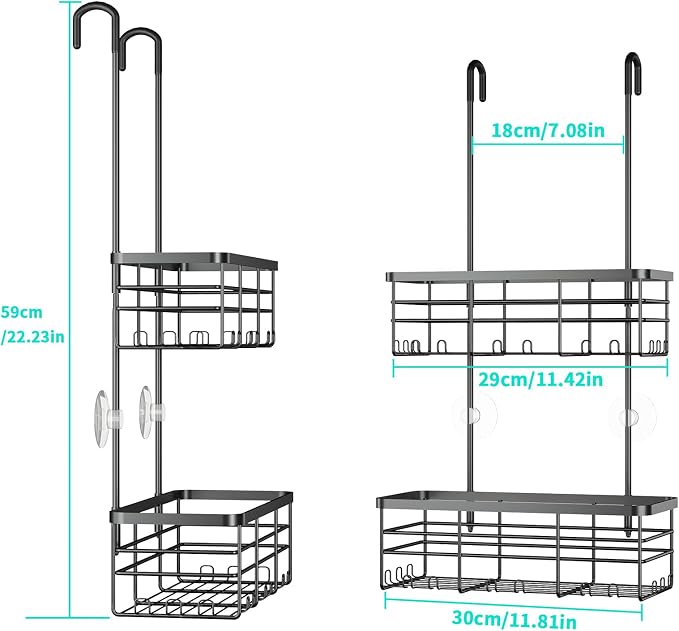 HapiRm Hanging Shower Caddy Organizer - No Drilling Shower Organizer with Hooks, Rustproof & Waterproof 304 Stainless Steel Bathroom Shelves - Black - Image 7