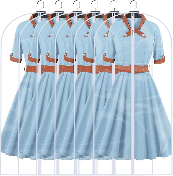 Clear Garment Bags (24'' x 48'' Set of 6) Clothes Covers for Closet Storage Closet Cover for Open Closet Hanging Clothes Travel Bag Clothes Bags with Zipper Gown Garment Bag for Long Dresses by HomeClean