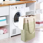 Laundry Basket with Handles Beige&Green Slim Laundry Bin Collapsible Dirty Clothes Basket Narrow Laundry Bag Foldable Dirty Hamper for Camping, Dorms, Apartments - Image 4