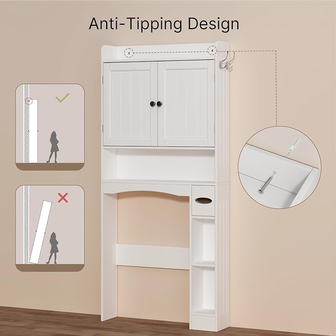 Ahomly Over The Toilet Storage Cabinet, 32.3" W x 70.3" H, White - Image 6