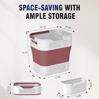 TECHMILLY Collapsible Plastic Laundry Basket Hamper with Handles, 35L Portable Rubber Clothes Basket, Pop Up Storage Container/Organizer with Hanging basket for Washing & Storage, Red - Image 2