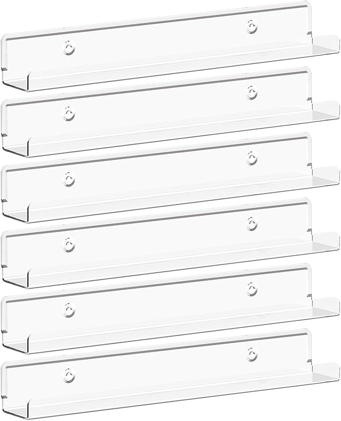 Lifewit Narrow Acrylic Floating Shelves for Vinyl Record 12", Clear 6 Pack by Lifewit