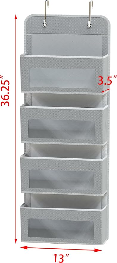 Simple Houseware 4 Clear Window Pocket Over Door Hanging Organizer, Gray - Image 2