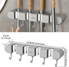 2Pcs Broom Holder Wall Mount, No-Drilling Self-Adhesive Mop and Broom Storage Rack with Hooks (4 Racks with 5 Hooks), Wall-Mounted Broom Hanger for Bathroom, Kitchen, Closet, Garage (Grey) - Image 8