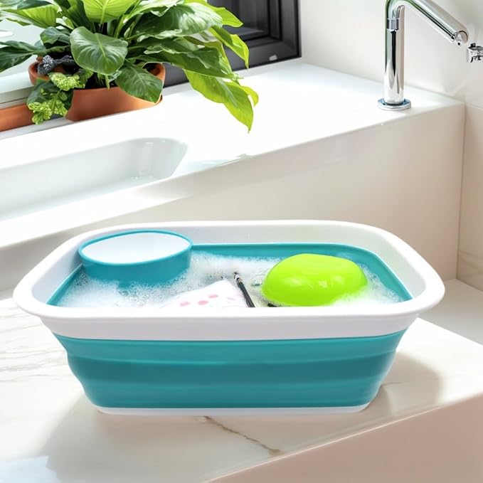 SAMMART 9.2L (2.37Gallon) Collapsible Tub - Portable Outdoor Picnic Basket/Crater - Foldable Shopping Bag - Space Saving Storage Container (M, Bright Blue) - Image 2