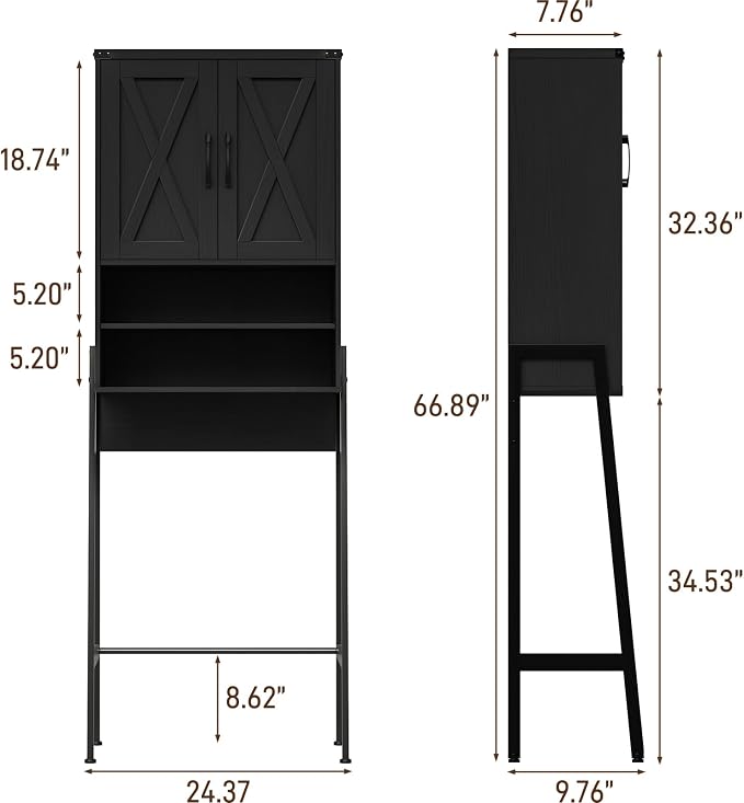 Vabches Metal Frame Over The Toilet Storage Cabinet, Black - Image 2