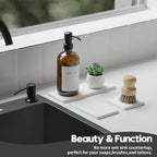 Razborci 3PCS Bathroom Sink Vanity Trays, Quick Stone Drying Mat Dish Soap Dispenser Sponge Holder for Kitchen Counter, Diatomaceous Earth Water Absorbing Caddy Organizer, White - Image 4
