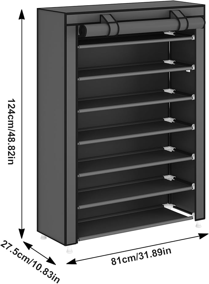 Laiensia 7-Tier Vertical Shoe Rack Organizer, Space Saving Shoe Storage Organizer, Non-Woven Cover Shoe Shelf Holds 28-35 Pairs for Bedroom, Hallway, Closet Entryway, Grey - Image 3