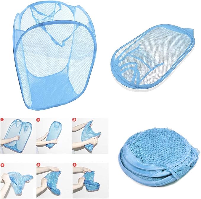 RZJZGZ Foldable Pop-Up Mesh Laundry Hamper with Side Pocket Clothes Laundry Basket Storage Bag with Carry Handles for Dirty Clothes (2 Pack) - Image 3