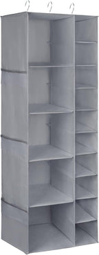 Libeder Shoe Organizer for Closet, 15 Shelf Hanging Closet Storage Shelves - 10 Shoe Rack Organizer and 5 Compartment for Clothes with 6 Side Mesh Pockets for Scarves Socks,Gloves, Grey - Image 8
