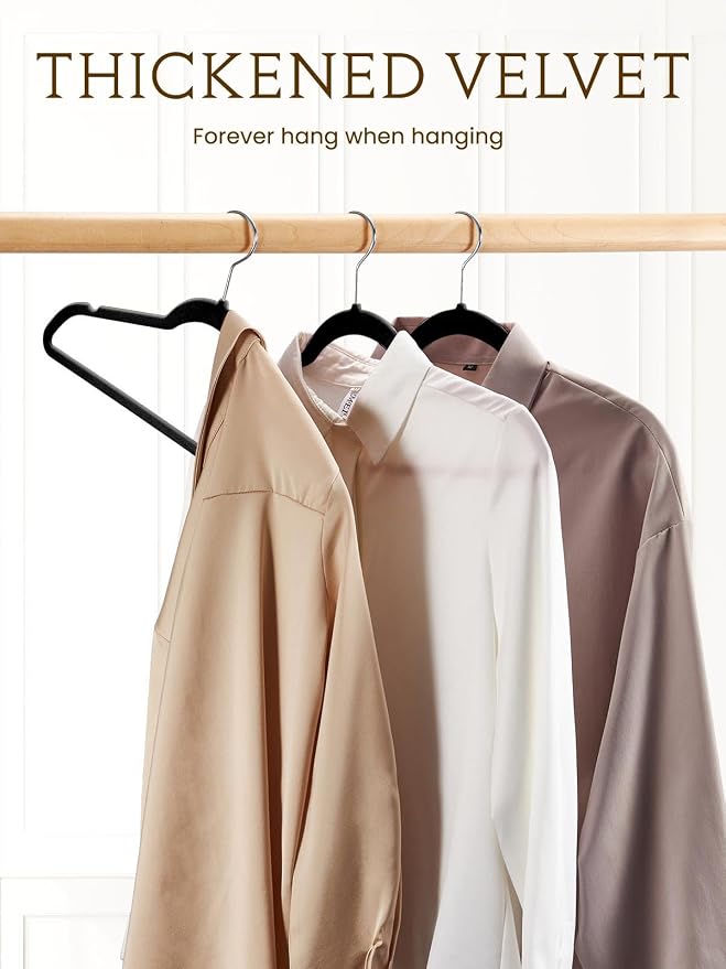 Black Velvet Hangers 70 Pack, Non Slip Felt Slim Hangers for Space Saving - Image 5