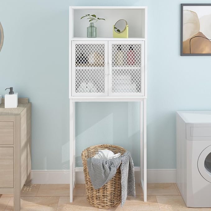 Launica 65 Inch Over The Toilet Storage Cabinet Wood and Metal White Oak - Image 8