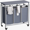 LINZINAR 3-Bag Laundry Hamper with Ironing Board, Grey 135L Laundry Sorter by LINZINAR